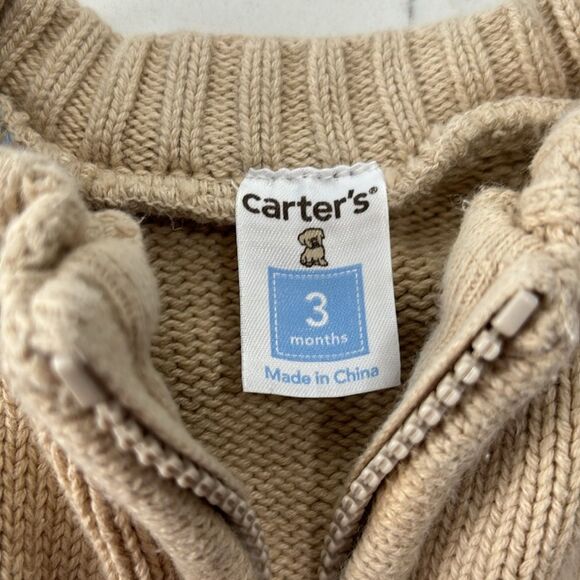 Carter's | Infant Boys Football Letterman Blue Tan Zip Knit Cardigan Sweater 0-3 - Picture 9 of 14